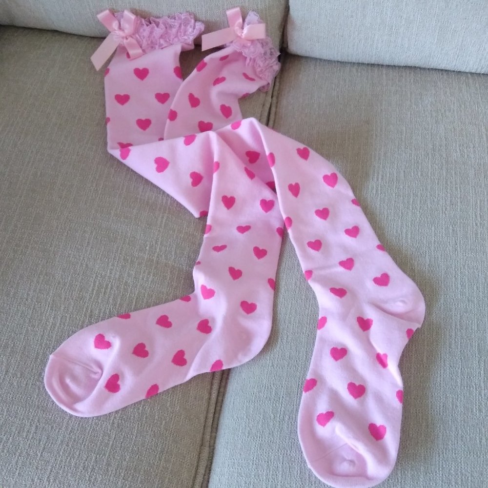 Thigh High Socks with Hot Pink Hearts, 1  available